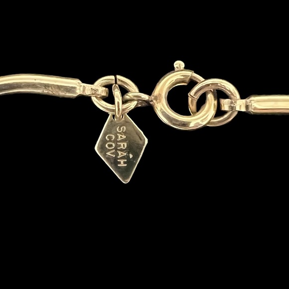 Vintage Sarah Cov Gold Tone Choker Necklace w/ Faceted Crystal Bead - Picture 3 of 3